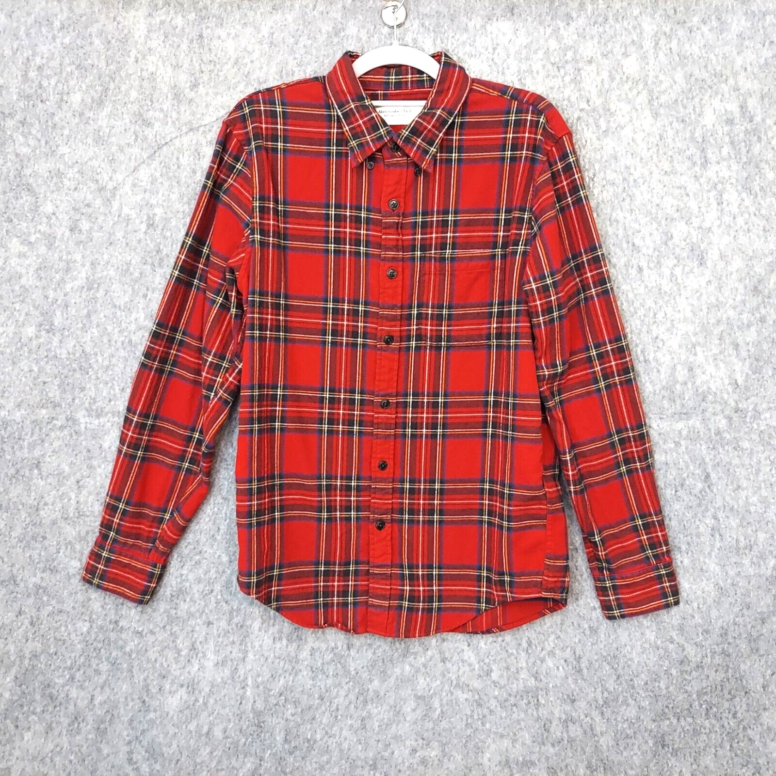 Abercrombie Fitch Men Shirt S Red Flannel Button Plaid Outdoor Lumberjack Casual